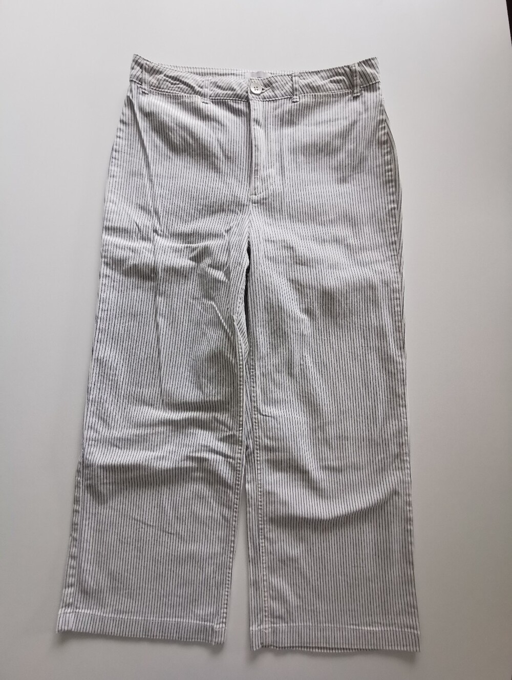 Old Navy White & Blue Stripe Pinstripe Wide-Leg Ankle Cropped Pants Jeans